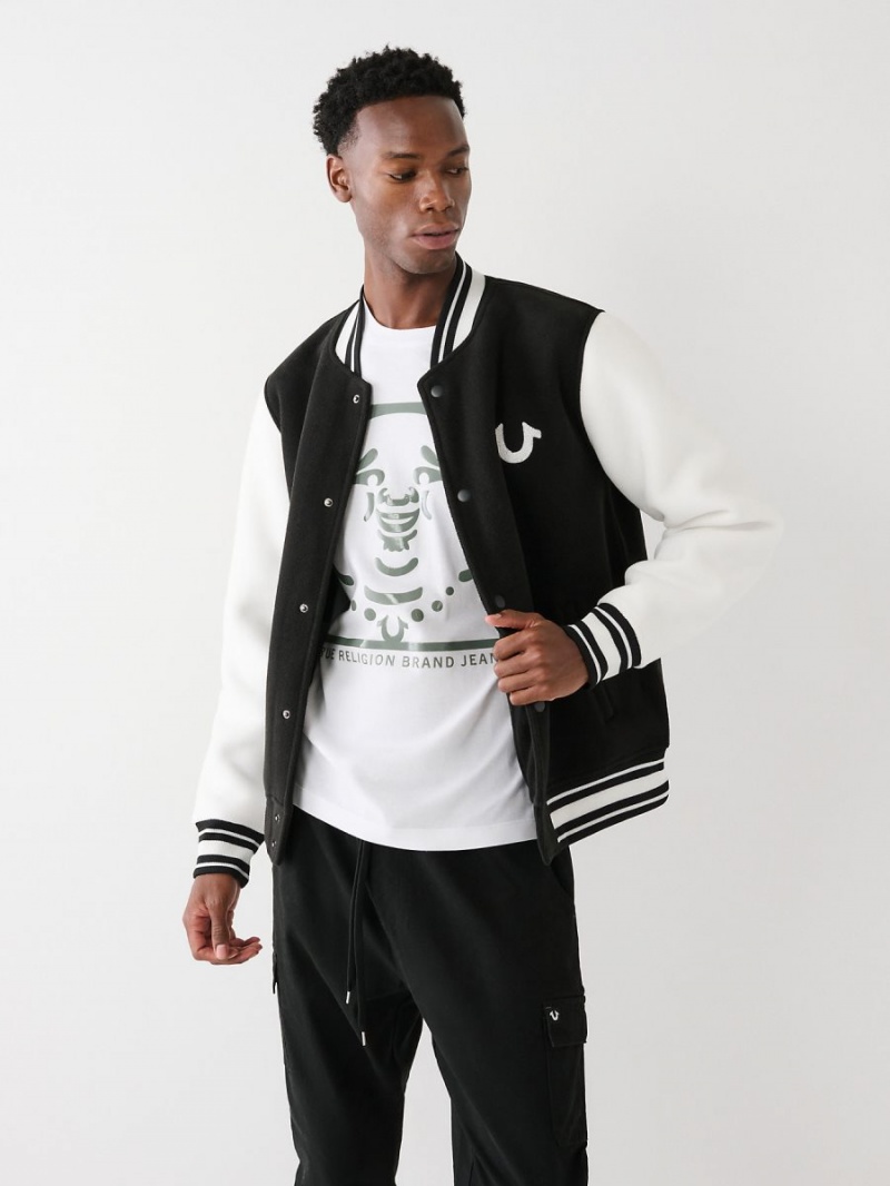 Chaqueta True Religion Fleece Varsity Black/White | 06YLWRXUI