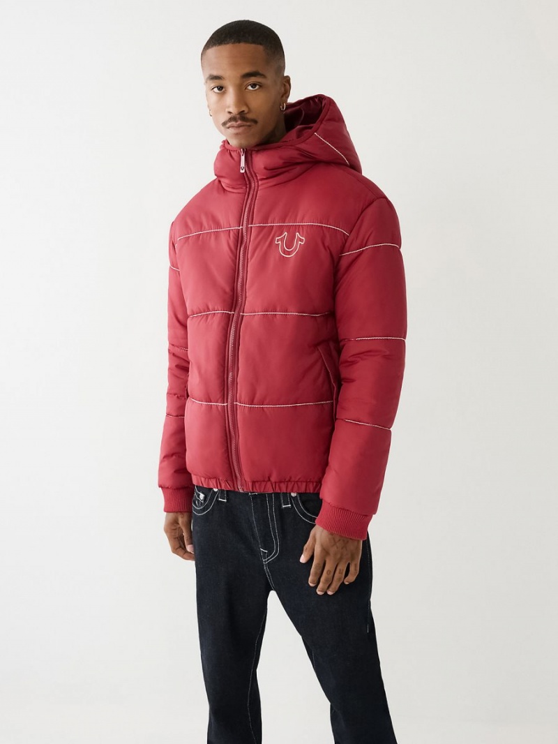 Chaqueta True Religion Horseshoe Logo Big T Puffer Cranberry | 85WKAUZXE