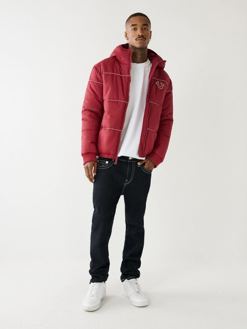 Chaqueta True Religion Horseshoe Logo Big T Puffer Cranberry | 85WKAUZXE