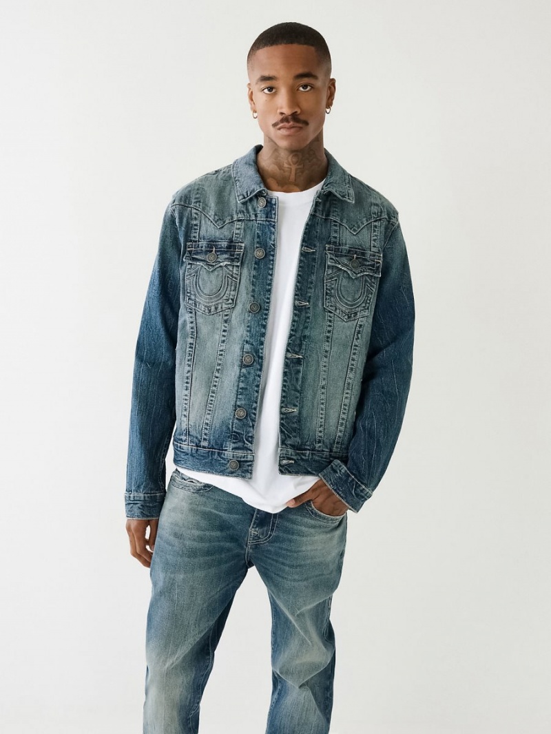 Chaqueta True Religion Jimmy Embossed Denim Azules | 81VMIJKGL