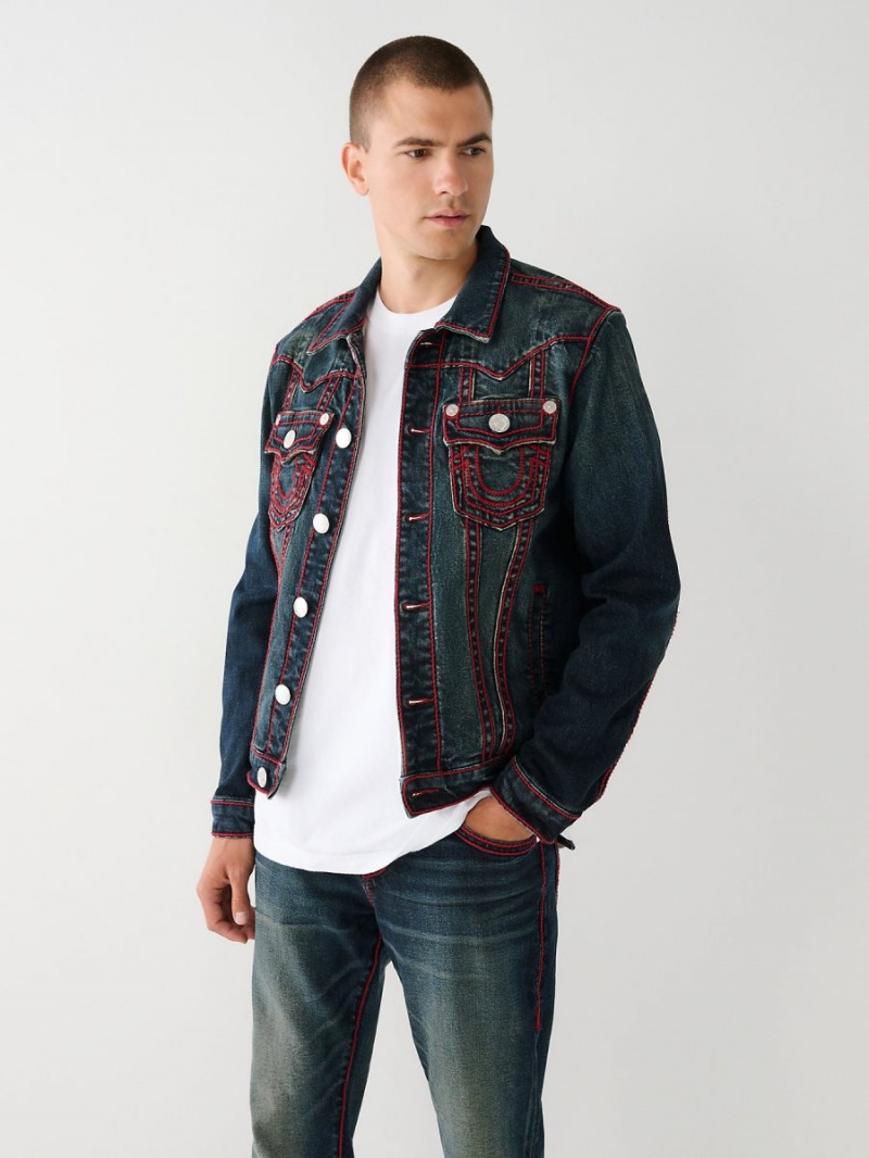 Chaqueta True Religion Jimmy Rope Stitch Denim Azules Oscuro | 90XJMVDHA