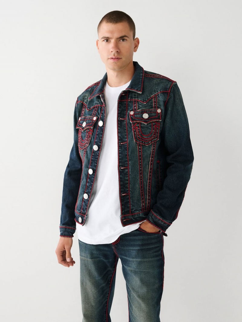 Chaqueta True Religion Jimmy Rope Stitch Denim Azules Oscuro | 90XJMVDHA