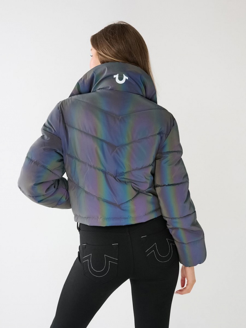 Chaqueta True Religion Reflective Crop Puffer Negras | 40RBKDXPW