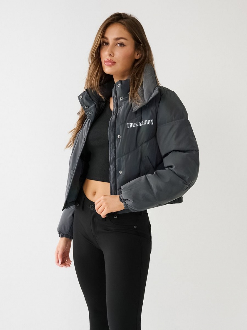 Chaqueta True Religion Reflective Crop Puffer Negras | 40RBKDXPW