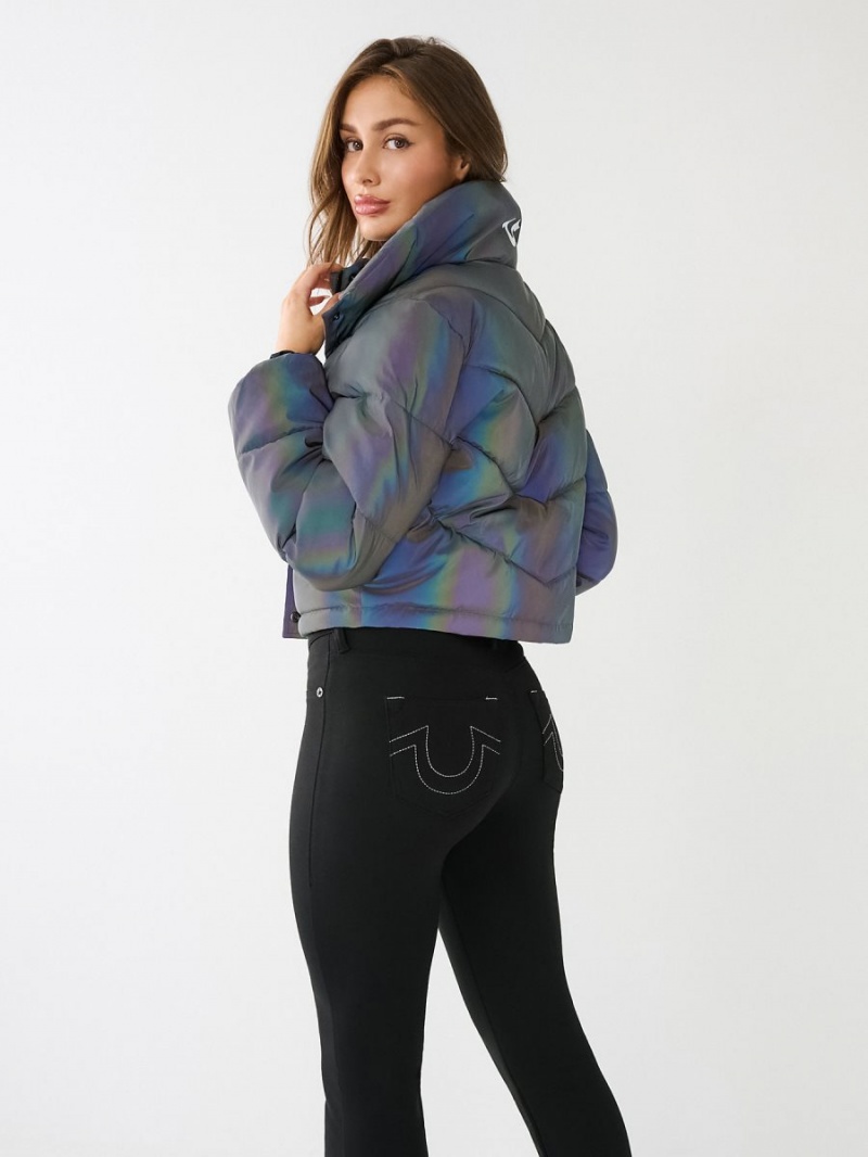 Chaqueta True Religion Reflective Crop Puffer Negras | 40RBKDXPW