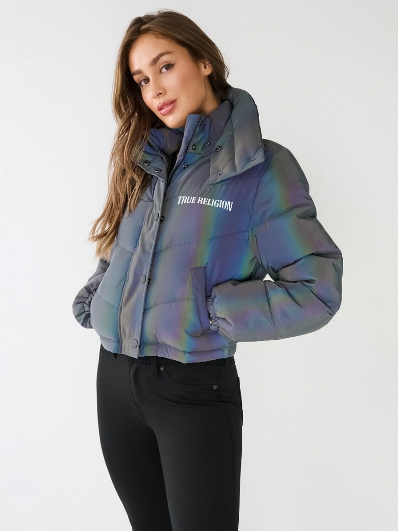 Chaqueta True Religion Reflective Crop Puffer Negras | 40RBKDXPW