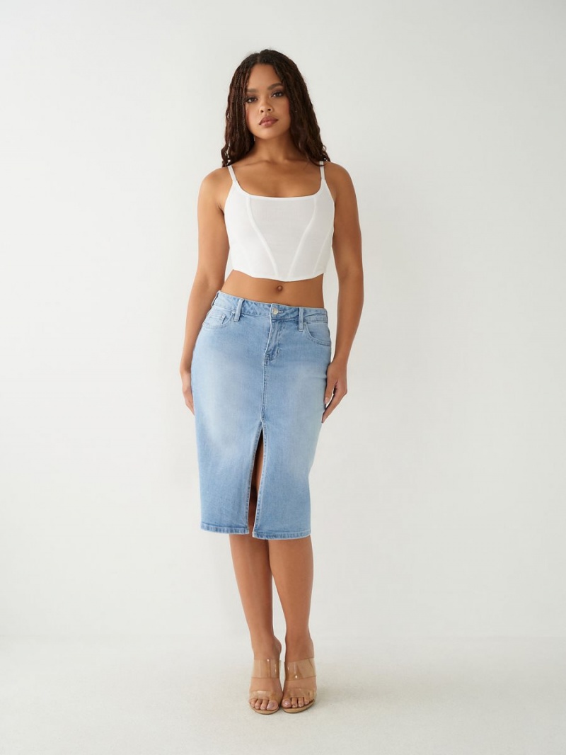 Falda True Religion Midi Denim Azules Claro Azules | 03QLWZUPO