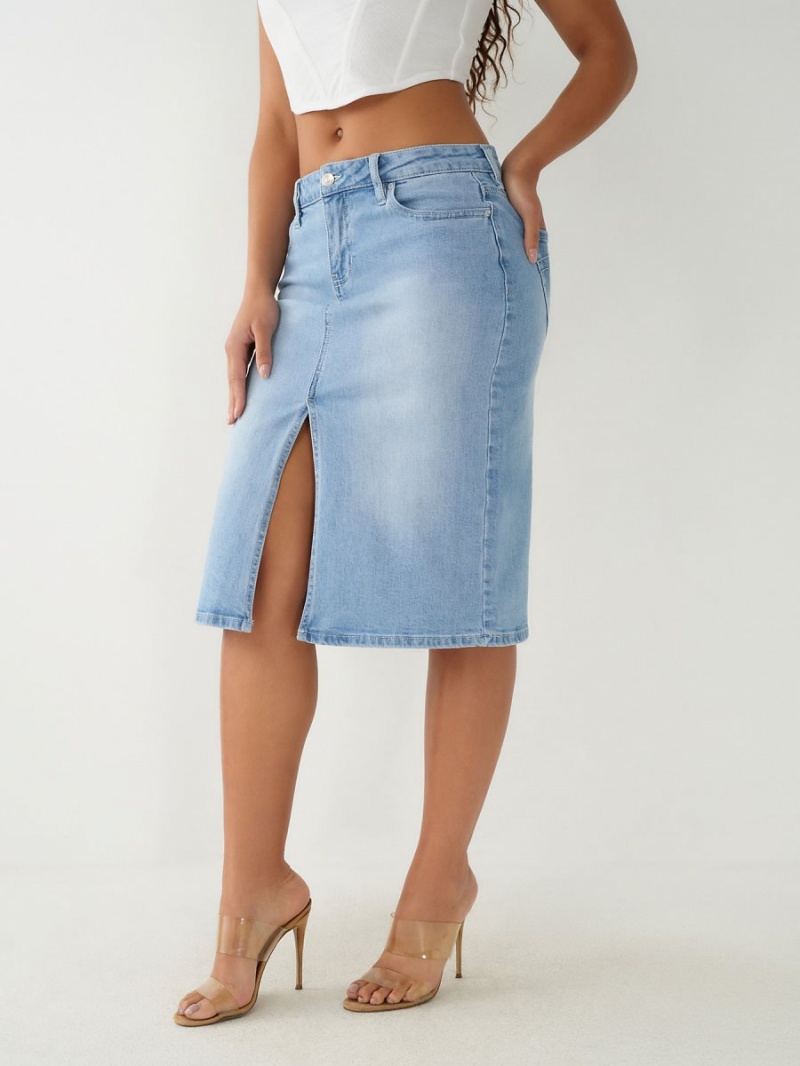 Falda True Religion Midi Denim Azules Claro Azules | 03QLWZUPO