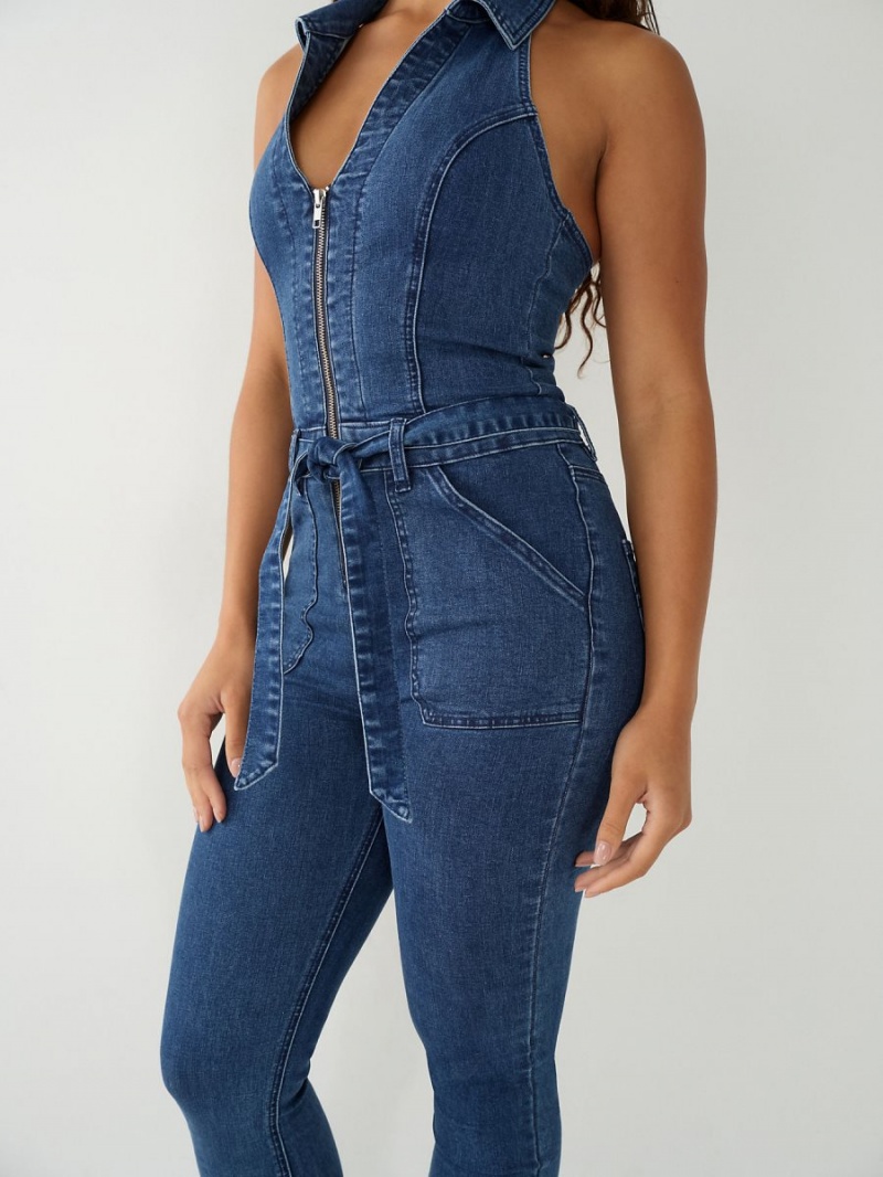 Jumpsuits True Religion Zip Denim Indigo Azules | 92FTWBNMQ