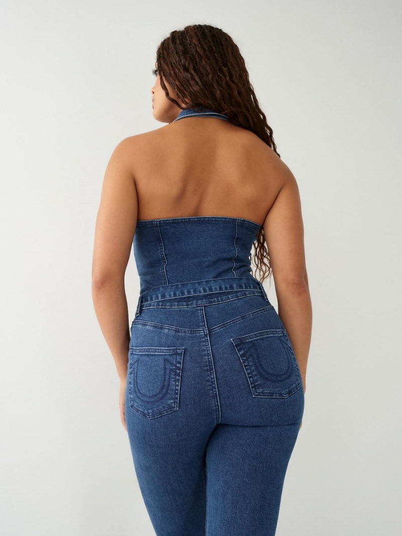 Jumpsuits True Religion Zip Denim Indigo Azules | 92FTWBNMQ