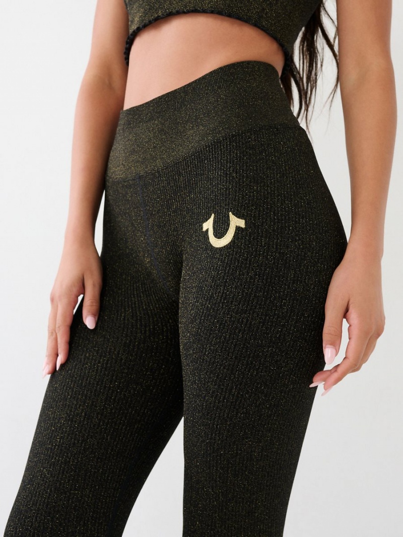 Leggins True Religion Horseshoe Logo Seamless Lurex Negras | 84JGUMZCD