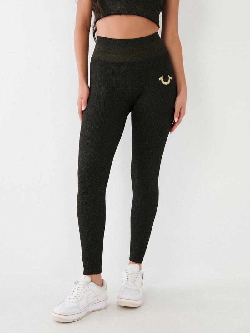 Leggins True Religion Horseshoe Logo Seamless Lurex Negras | 84JGUMZCD