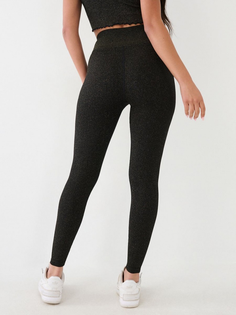 Leggins True Religion Horseshoe Logo Seamless Lurex Negras | 84JGUMZCD