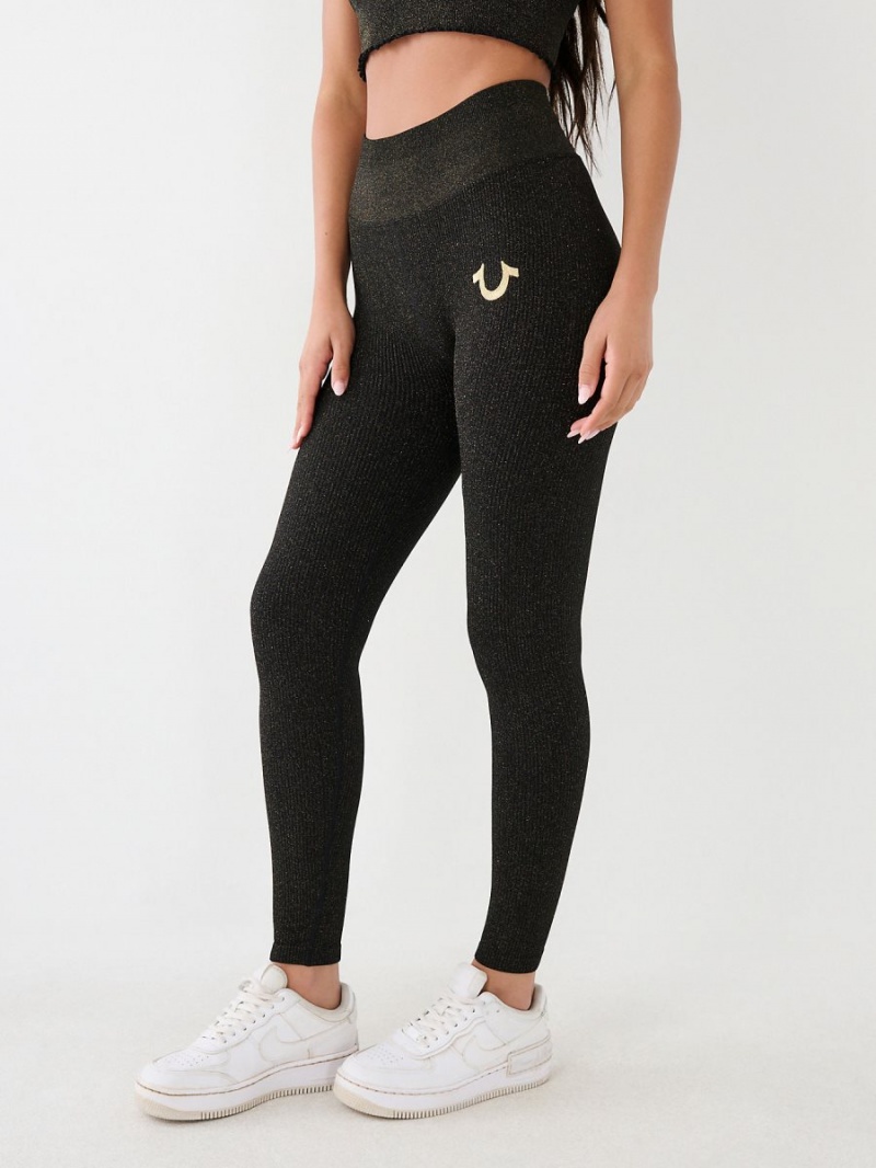 Leggins True Religion Horseshoe Logo Seamless Lurex Negras | 84JGUMZCD