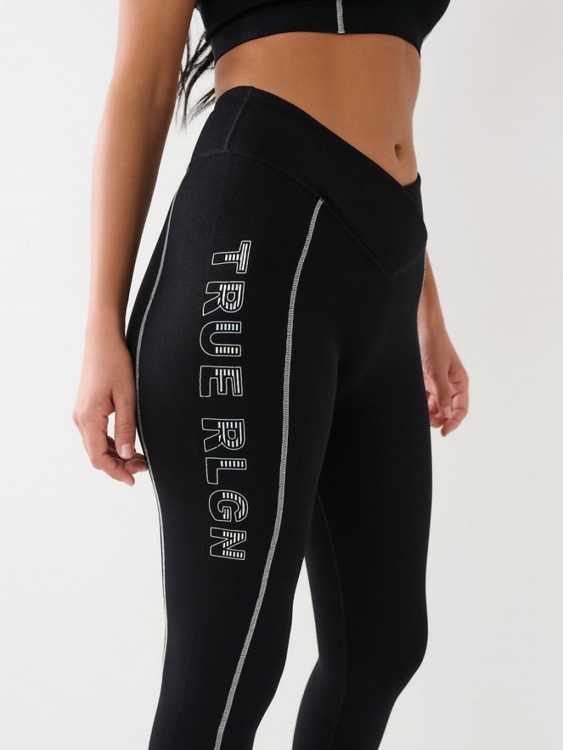 Leggins True Religion Metallic Logo Rib Negras | 87RAPXDWZ