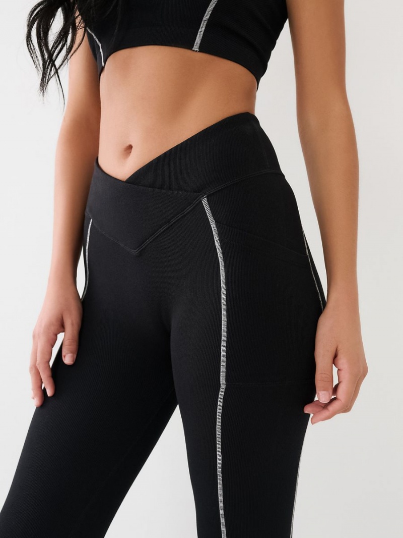 Leggins True Religion Metallic Logo Rib Negras | 87RAPXDWZ