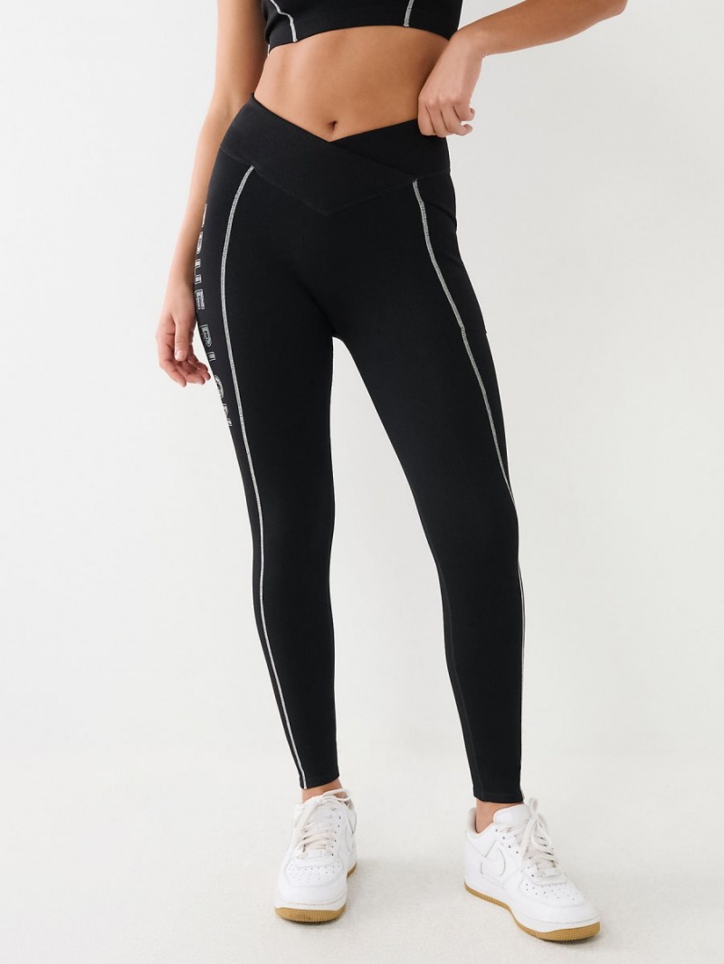 Leggins True Religion Metallic Logo Rib Negras | 87RAPXDWZ