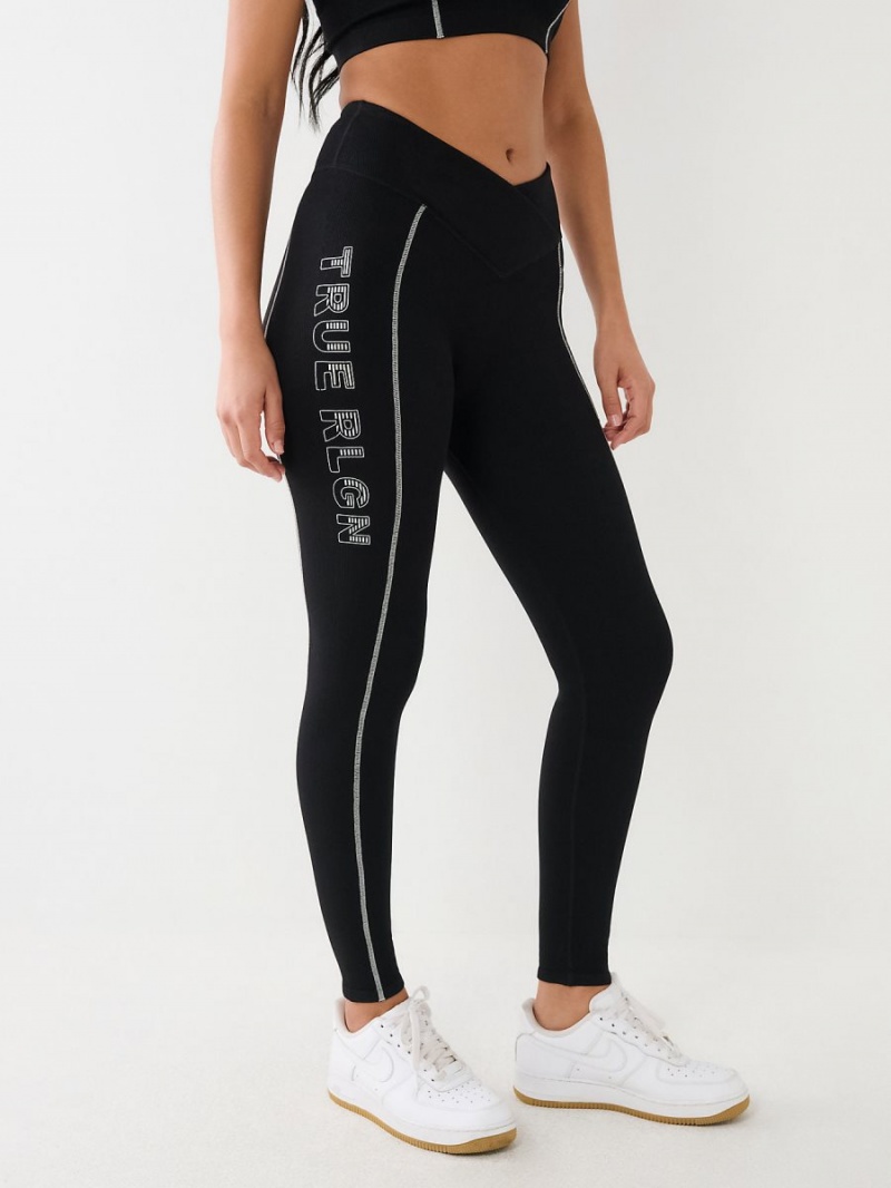 Leggins True Religion Metallic Logo Rib Negras | 87RAPXDWZ