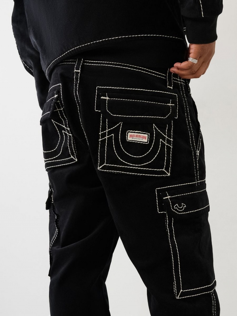 Pantalon Cargo True Religion Corduroy Big T Negras | 74JDBOIGN