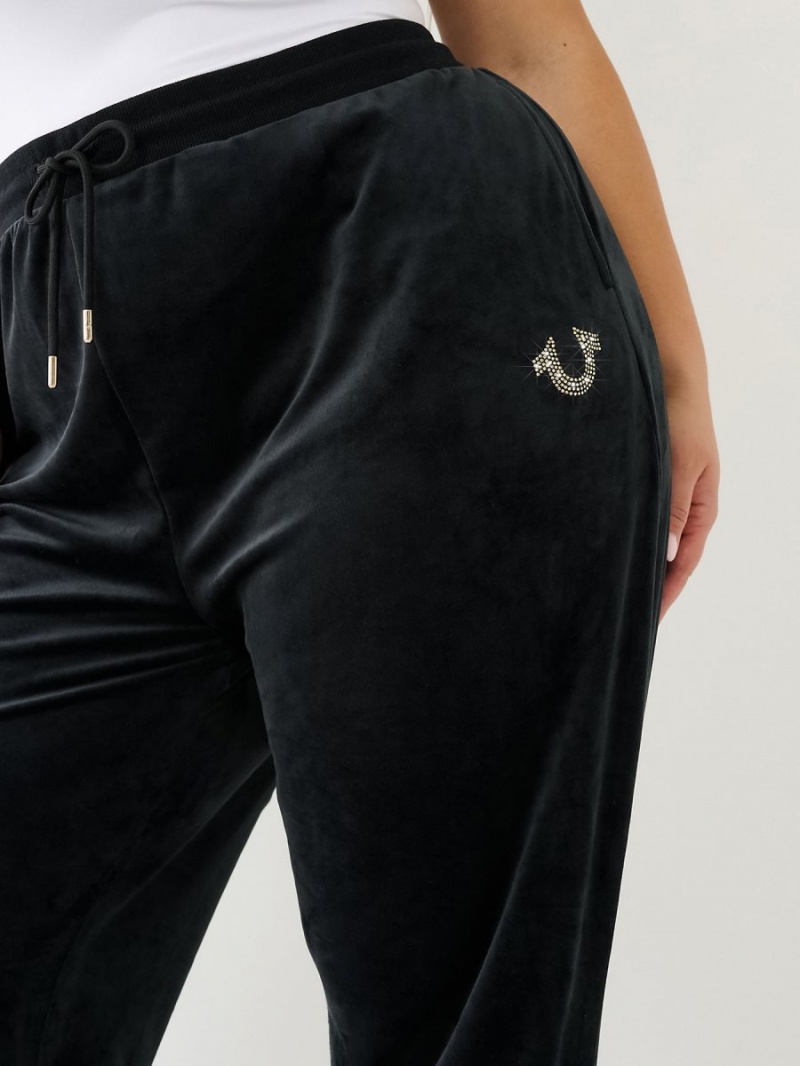 Pantalon True Religion Crystal Velour Logo Pista Negras | 64RSLACQM