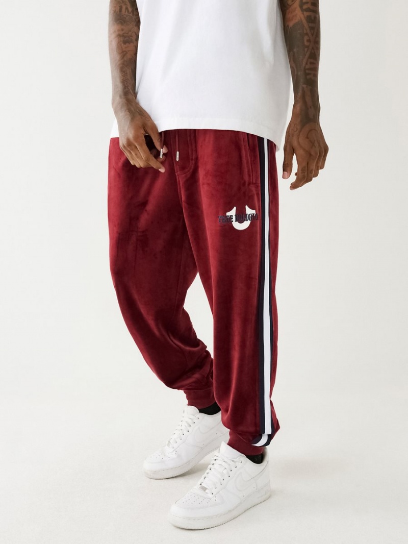 Pantalon True Religion Velour Logo Varsity Stripe Pista Redwood | 23IUVMNTK