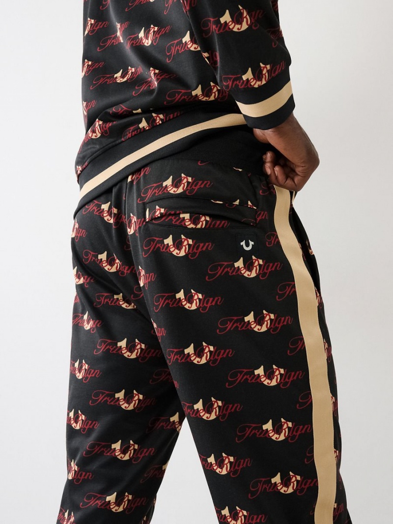 Pantalones Jogger True Religion Allover Print Logo Pista Black/Red | 08ORIWQME