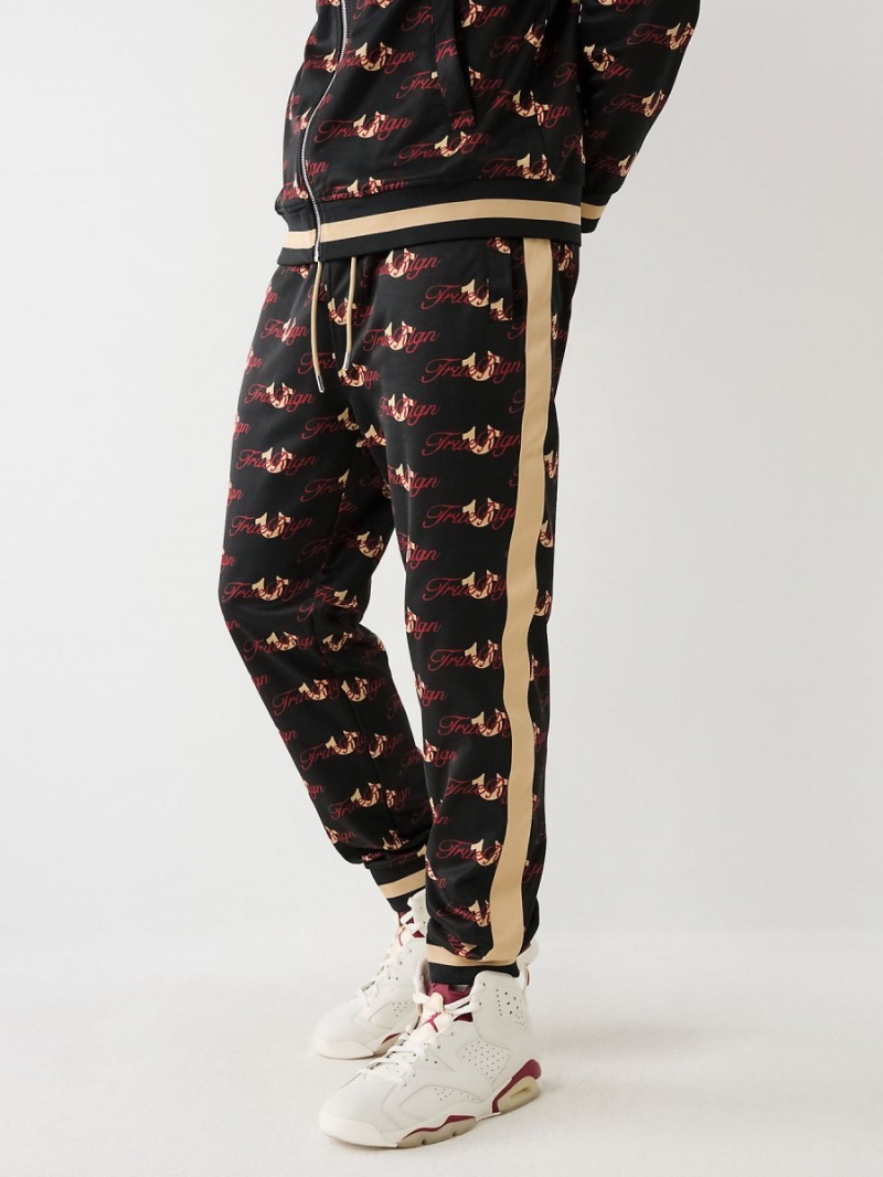 Pantalones Jogger True Religion Allover Print Logo Pista Black/Red | 08ORIWQME