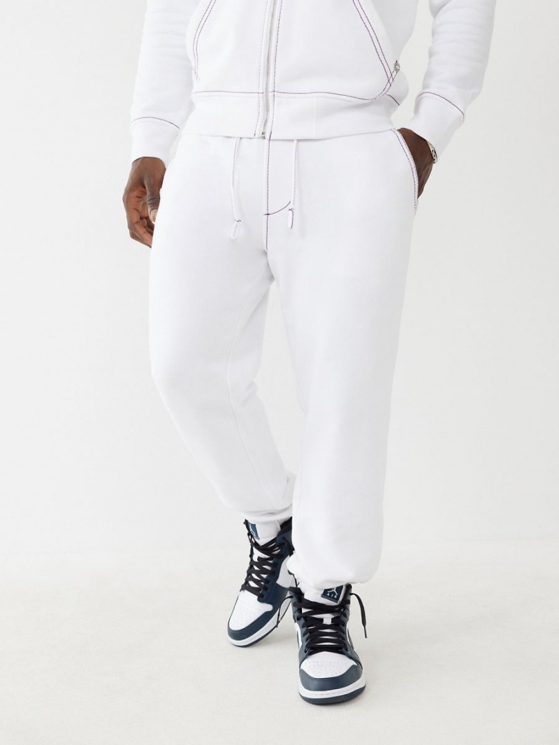 Pantalones Jogger True Religion Big T Logo Blancas | 43WNEXQYZ