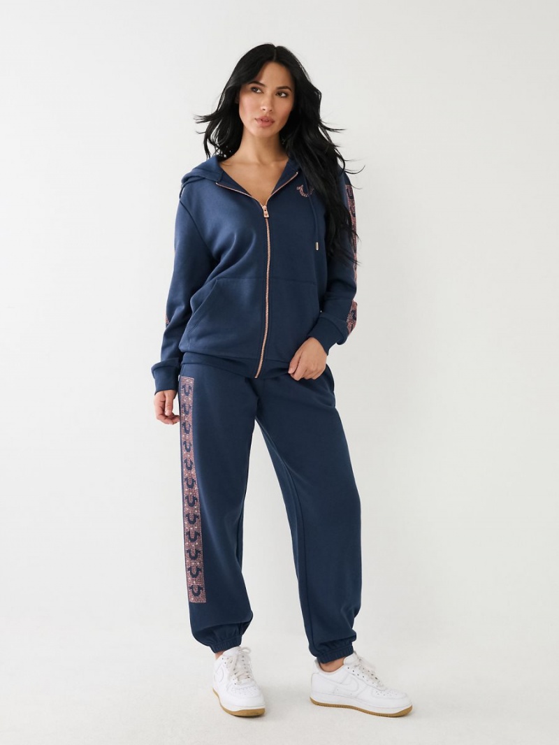 Pantalones Jogger True Religion Crystal Horseshoe Box High Rise Boyfriend Navy/Sapphire | 37ATNFGYP