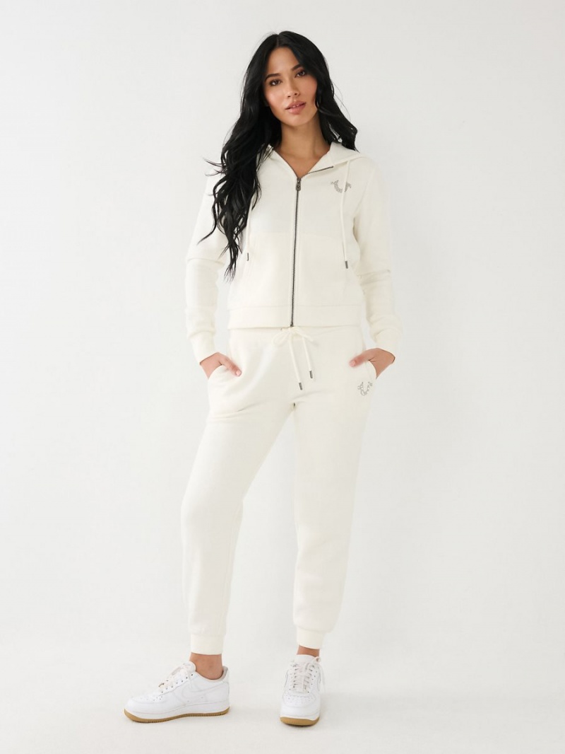 Pantalones Jogger True Religion Crystal Horseshoe Mid Rise Blancas | 73PANSZYW