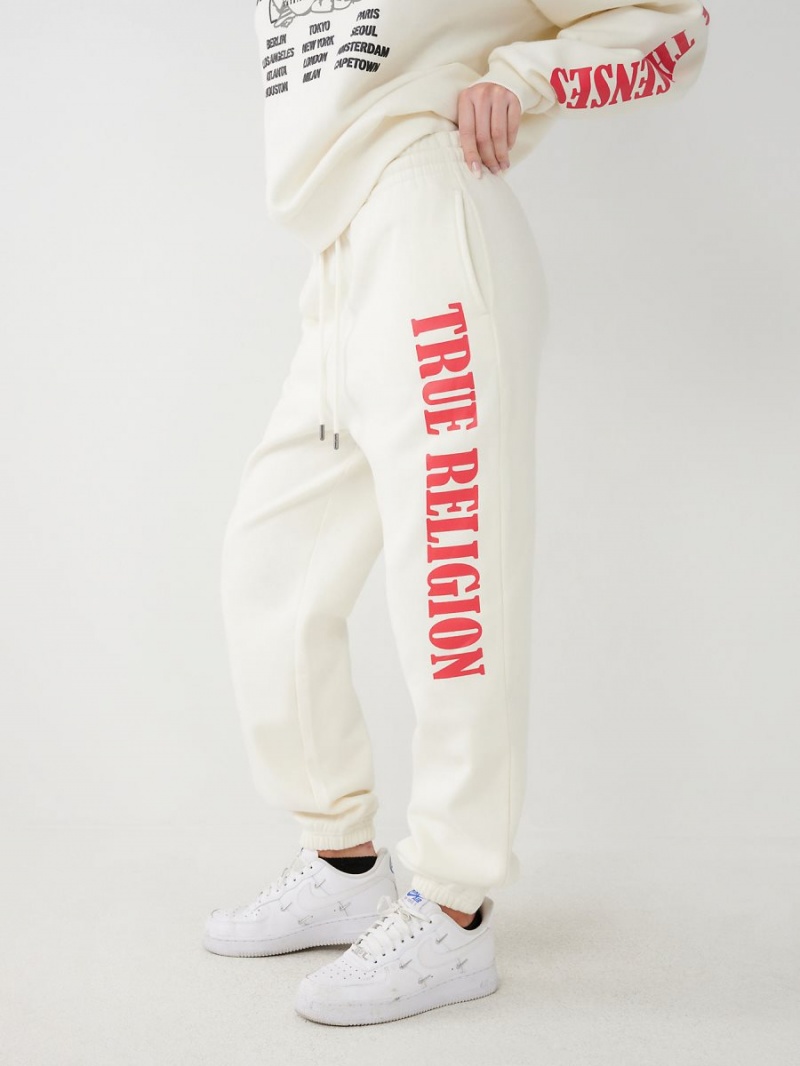 Pantalones Jogger True Religion Logo Relaxed Blancas | 93NPKRLCS