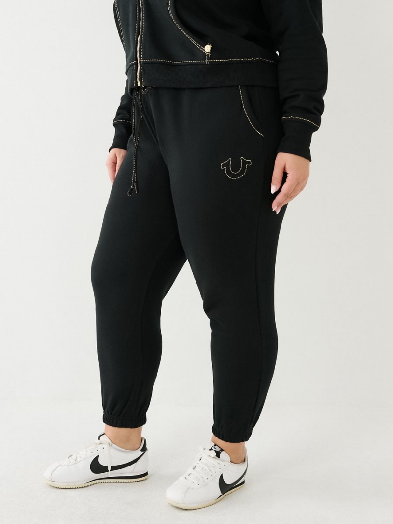 Pantalones Jogger True Religion Lurex Big T Logo Negras | 84SBKZHTP