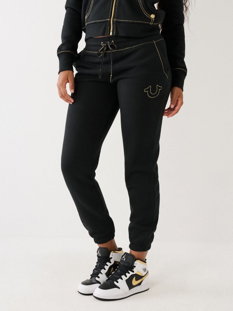 Pantalones Jogger True Religion Lurex Big T Logo Negras | 84SBKZHTP