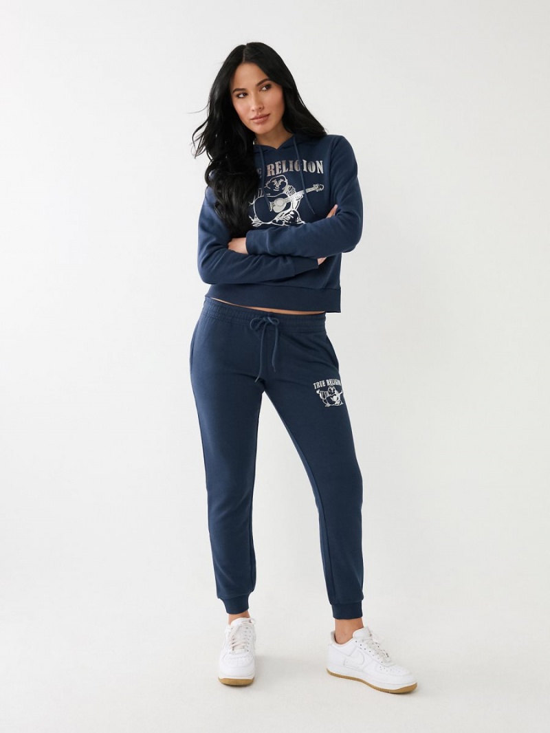 Pantalones Jogger True Religion Metallic Buddha Logo Fleece Navy/Sapphire | 31WVCMKAJ