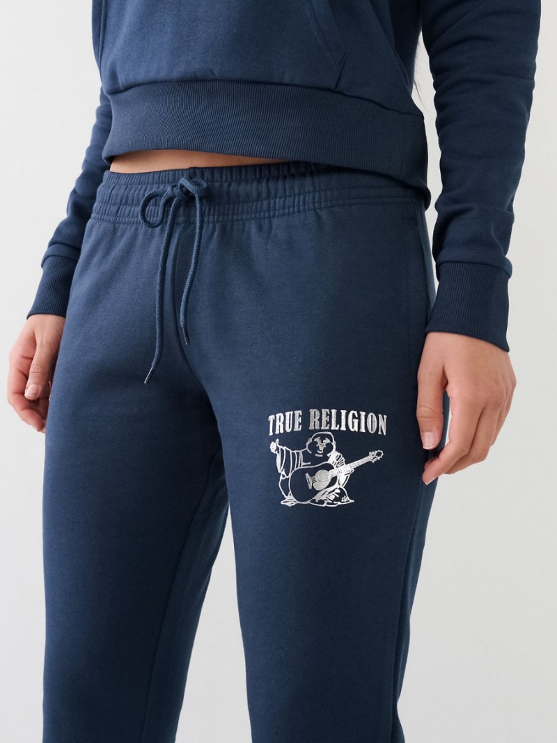 Pantalones Jogger True Religion Metallic Buddha Logo Fleece Navy/Sapphire | 31WVCMKAJ