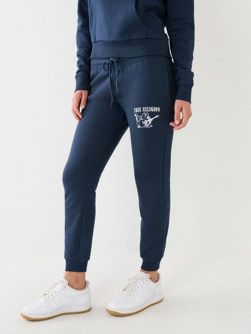 Pantalones Jogger True Religion Metallic Buddha Logo Fleece Navy/Sapphire | 31WVCMKAJ