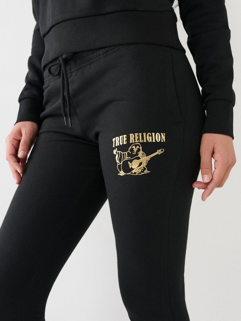 Pantalones Jogger True Religion Metallic Buddha Logo Fleece Negras | 97XIQRSLY