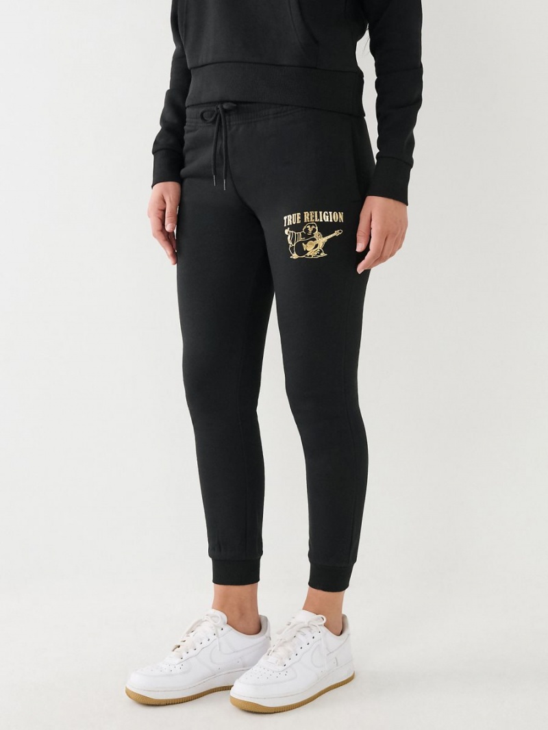 Pantalones Jogger True Religion Metallic Buddha Logo Fleece Negras | 97XIQRSLY