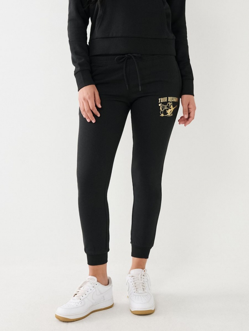 Pantalones Jogger True Religion Metallic Buddha Logo Fleece Negras | 97XIQRSLY