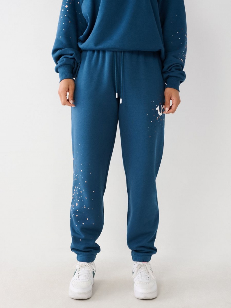 Pantalones Jogger True Religion Splatter Paint Logo Relaxed Azules | 56EVPKANL