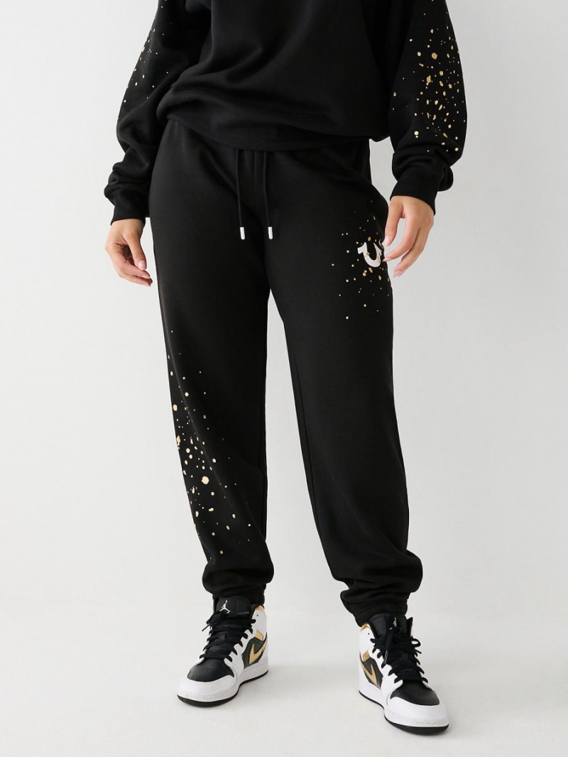 Pantalones Jogger True Religion Splatter Paint Logo Relaxed Negras | 06OTGYMVX