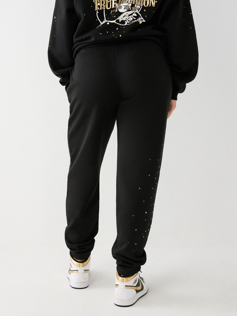 Pantalones Jogger True Religion Splatter Paint Logo Relaxed Negras | 06OTGYMVX