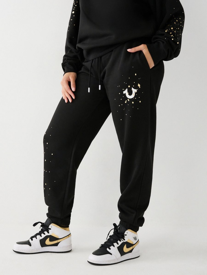 Pantalones Jogger True Religion Splatter Paint Logo Relaxed Negras | 06OTGYMVX