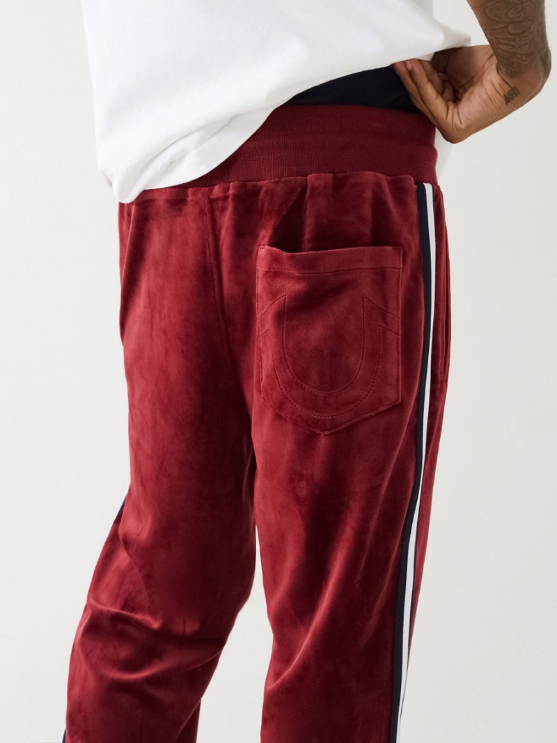 Pantalones Jogger True Religion Velour Logo Varsity Stripe Pista Redwood | 41HZJKUST