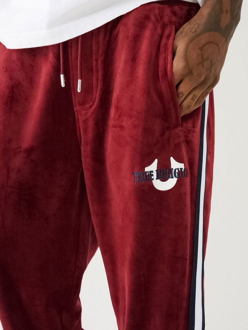 Pantalones Jogger True Religion Velour Logo Varsity Stripe Pista Redwood | 41HZJKUST