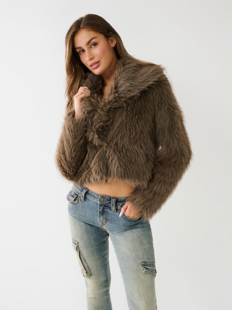 Ropa De Abrigo True Religion Faux Fur Corta Coat Chocolate | 52NGDKFSV