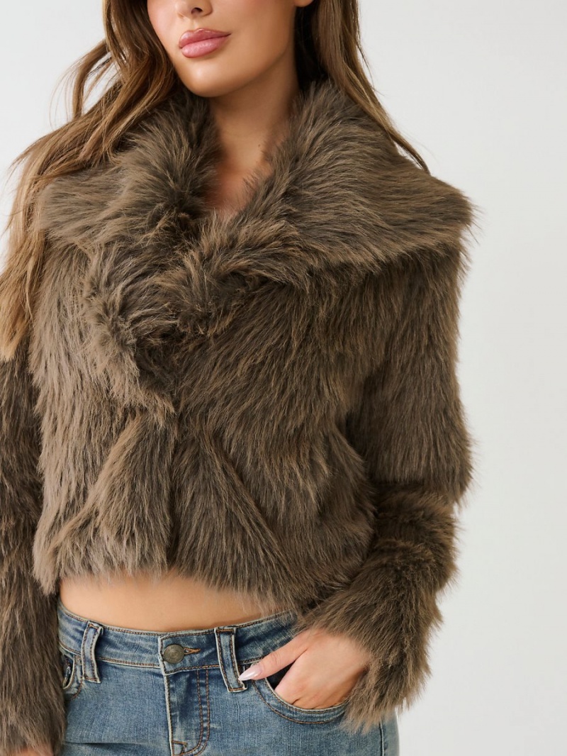 Ropa De Abrigo True Religion Faux Fur Corta Coat Chocolate | 52NGDKFSV