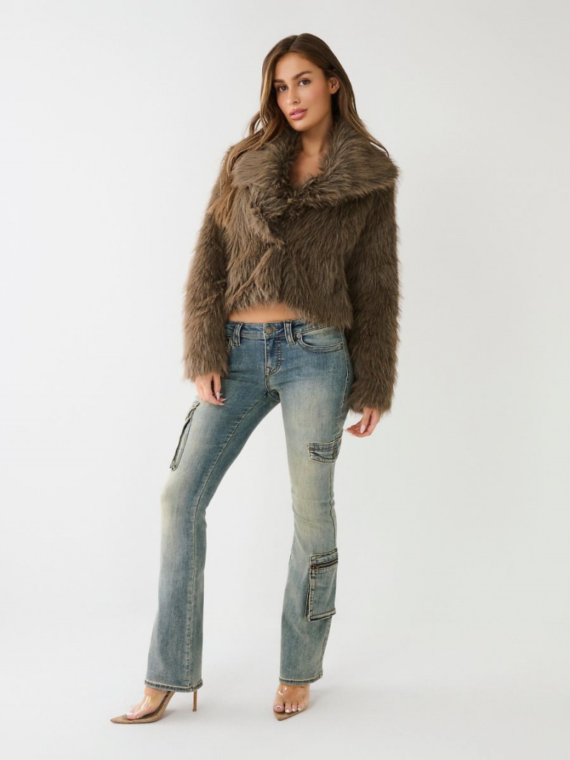 Ropa De Abrigo True Religion Faux Fur Corta Coat Chocolate | 52NGDKFSV