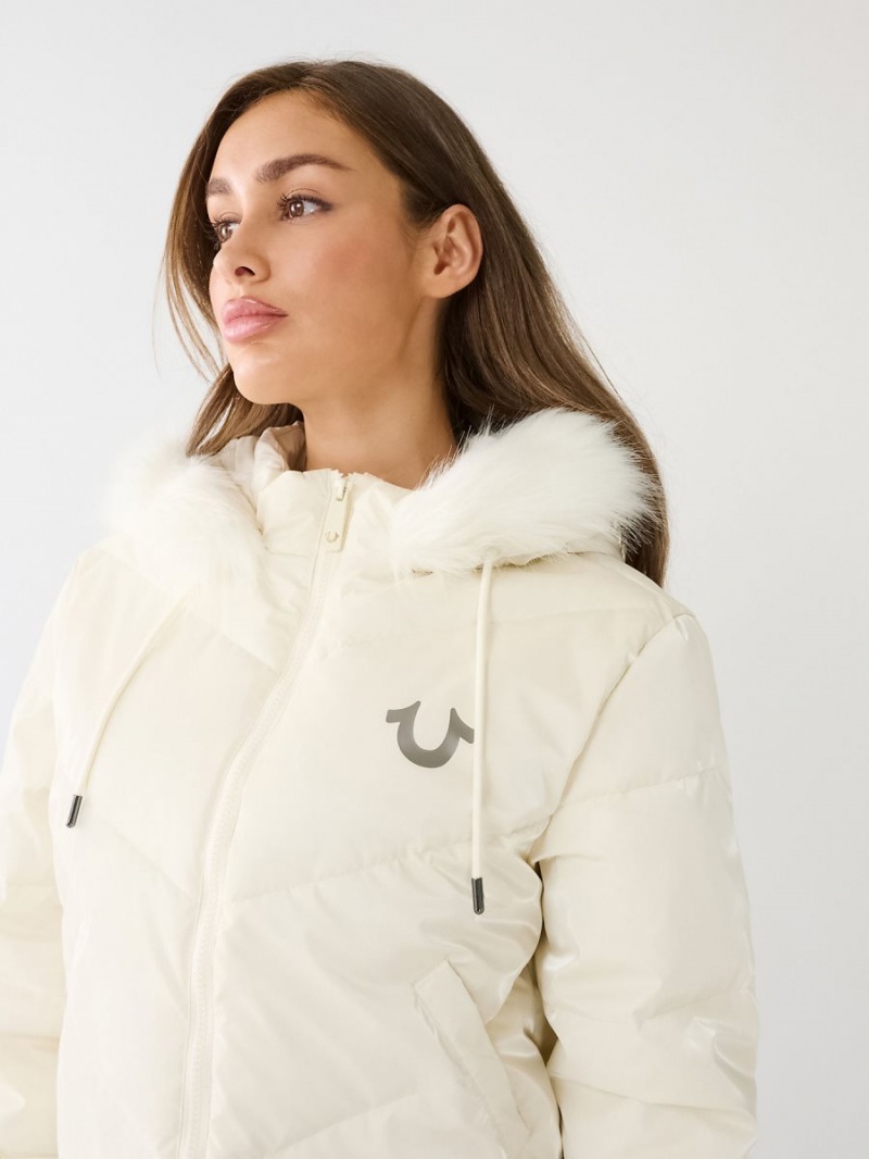 Ropa De Abrigo True Religion Faux Fur Encapuchado Puffer Blancas | 31GSPYHWN