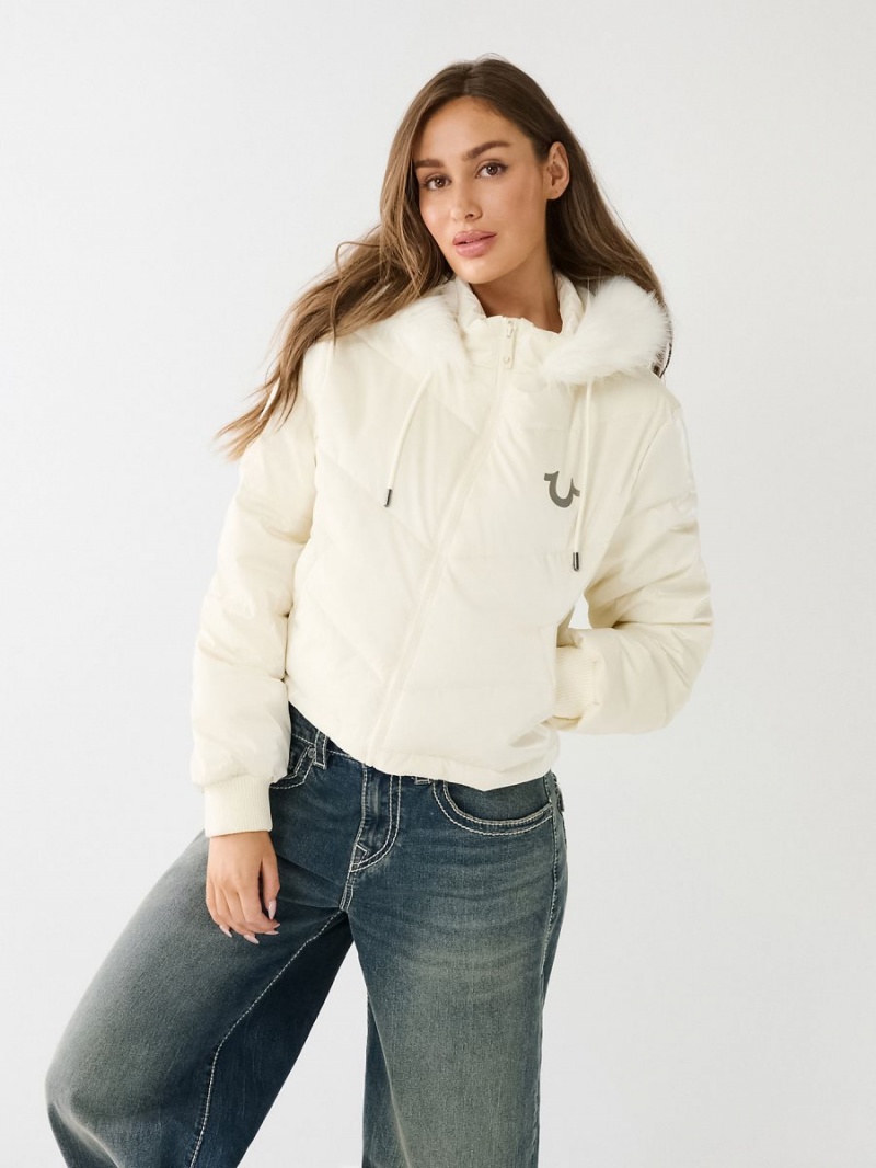 Ropa De Abrigo True Religion Faux Fur Encapuchado Puffer Blancas | 31GSPYHWN